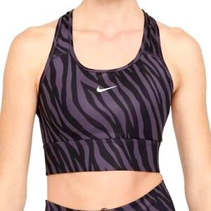 Nike Women's Swoosh Sports Bra Black Purple Tiger Stripe size Medium Med Support
